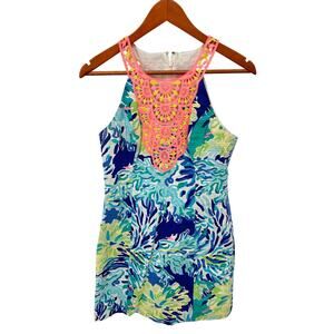 LILLY PULITZER Wade & See Pearl Floral Shift Halter Dress // 4